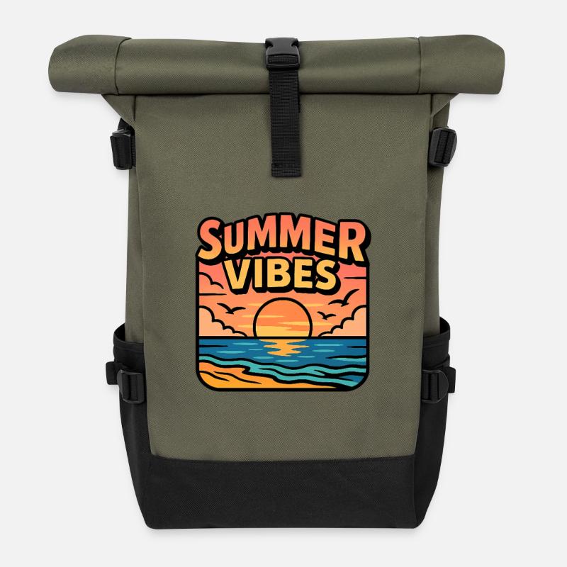 Sunset Summer Vibes - Roll Top Backpack - olive/black
