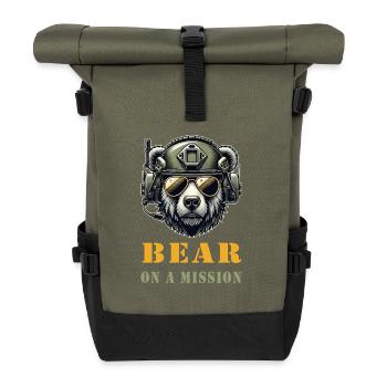 Bär in Mission / Militär Design - Rolltop Rucksack - Olive/Schwarz - Vorne