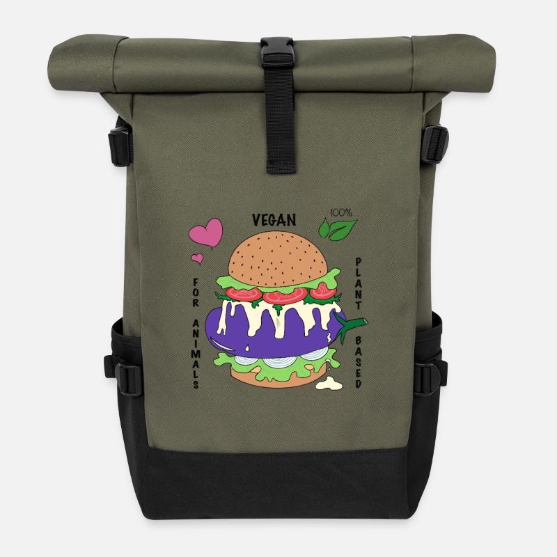 Veganer Burger - Rolltop Rucksack - Olive/Schwarz