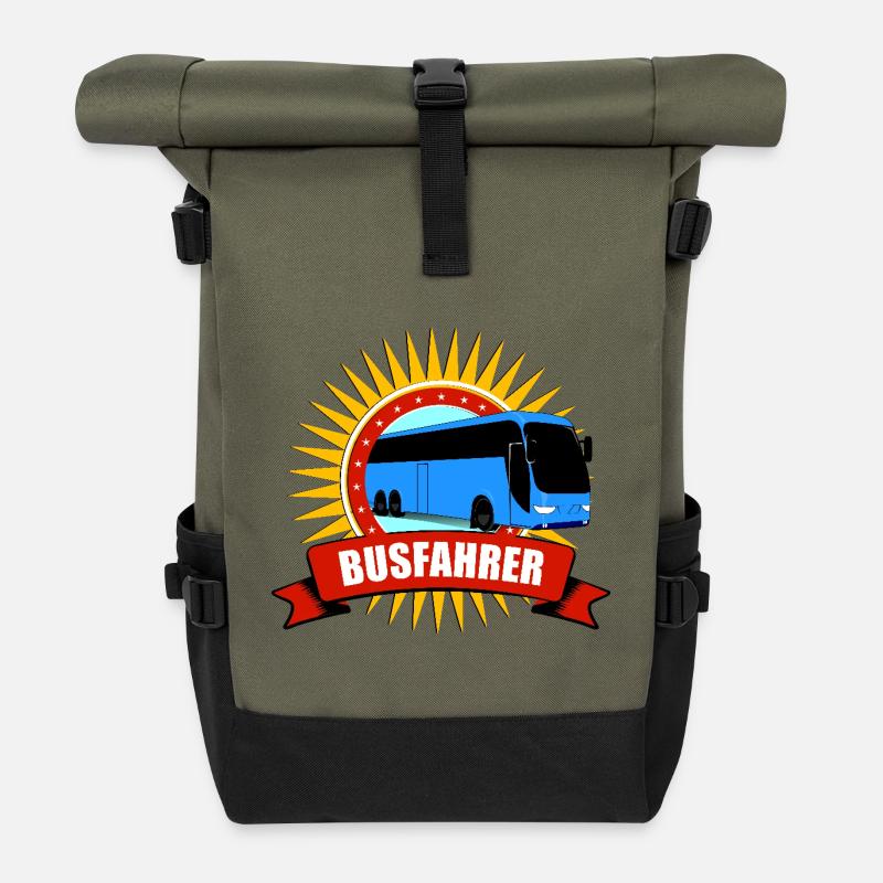 Busfahrer Fun Motiv mit Sonnenstrahlen - Rolltop Rucksack - Olive/Schwarz