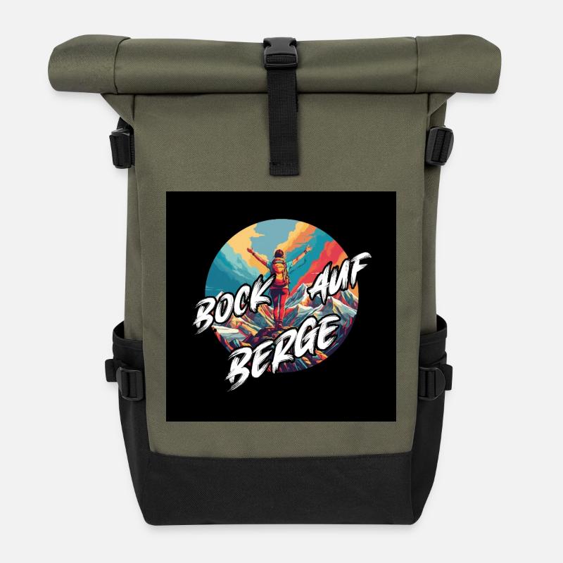 Bock auf Berge Kreisdesign - Rolltop Rucksack - Olive/Schwarz