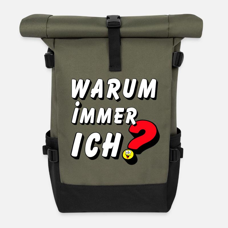 Warum immer ich .................... - Rolltop Rucksack - Olive/Schwarz