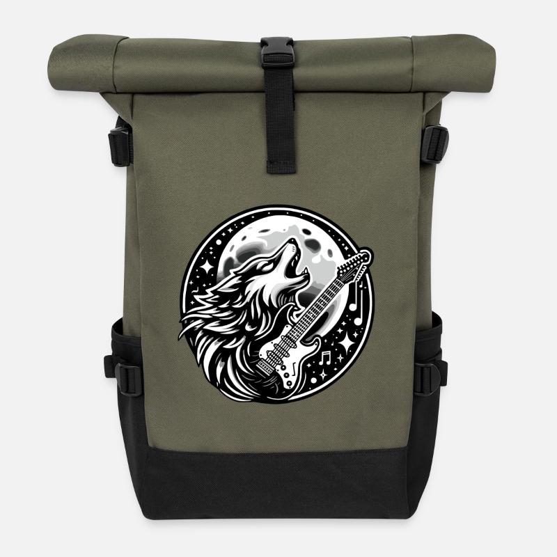 Wolf Musical Mond Design - Rolltop Rucksack - Olive/Schwarz