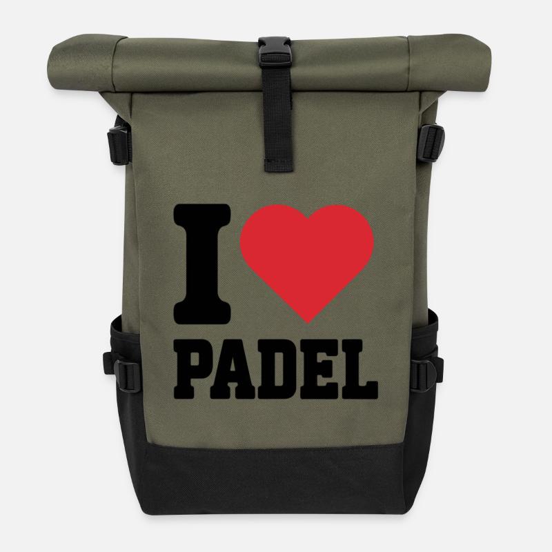 Ich liebe Padel - Rolltop Rucksack - Olive/Schwarz