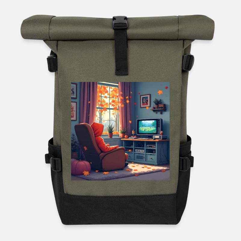 Fall Into Gaming - Roll Top Backpack - olive/black