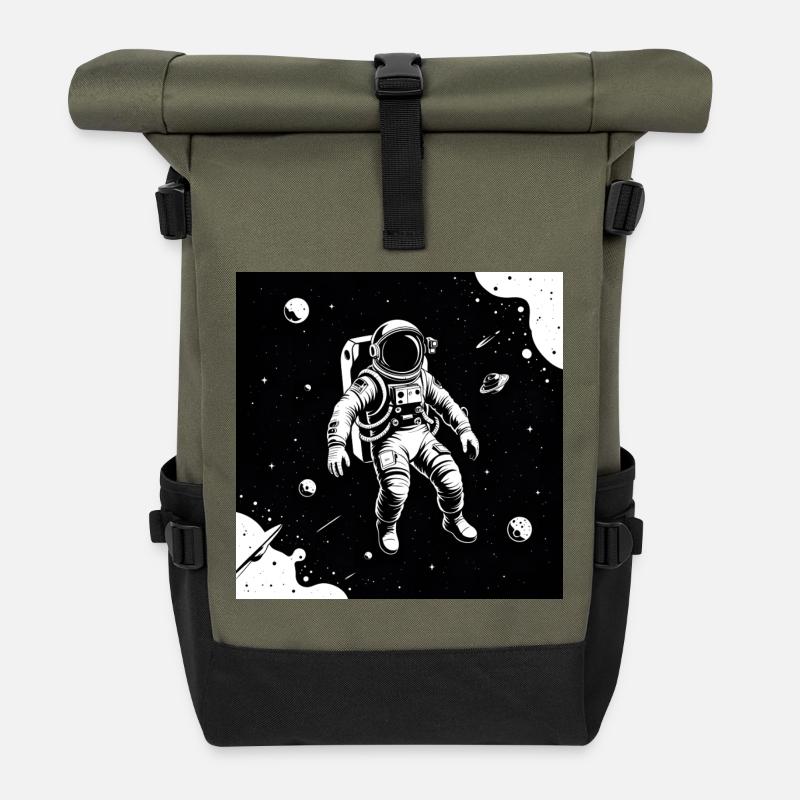 Astronaute de l’espace dans le ciel lunaire - Sac à dos roll top - olive/noir