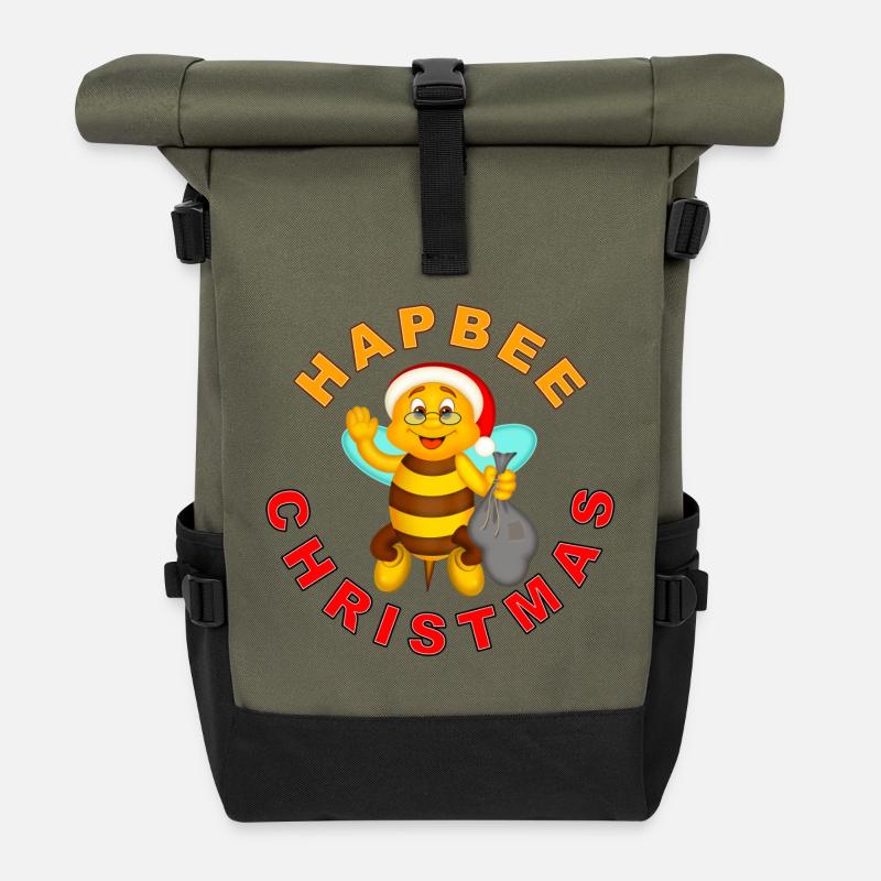 HAPBEE Noël avec texte - Sac à dos roll top - olive/noir