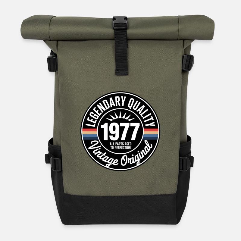 Retro 1977 Vintage Emblem - Roll Top Backpack - olive/black