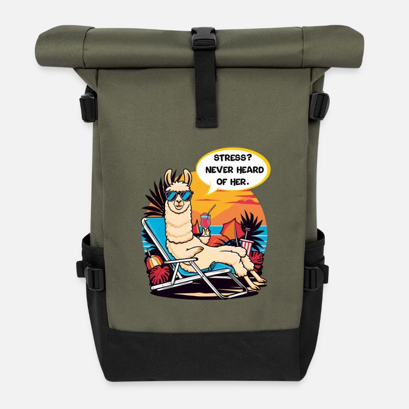 Stress? Never Heard of Her - Roll Top Backpack - olive/black