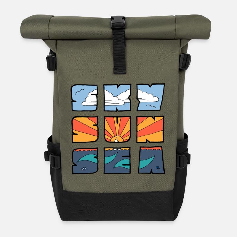 Sky Sun Sea - Roll Top Backpack - olive/black