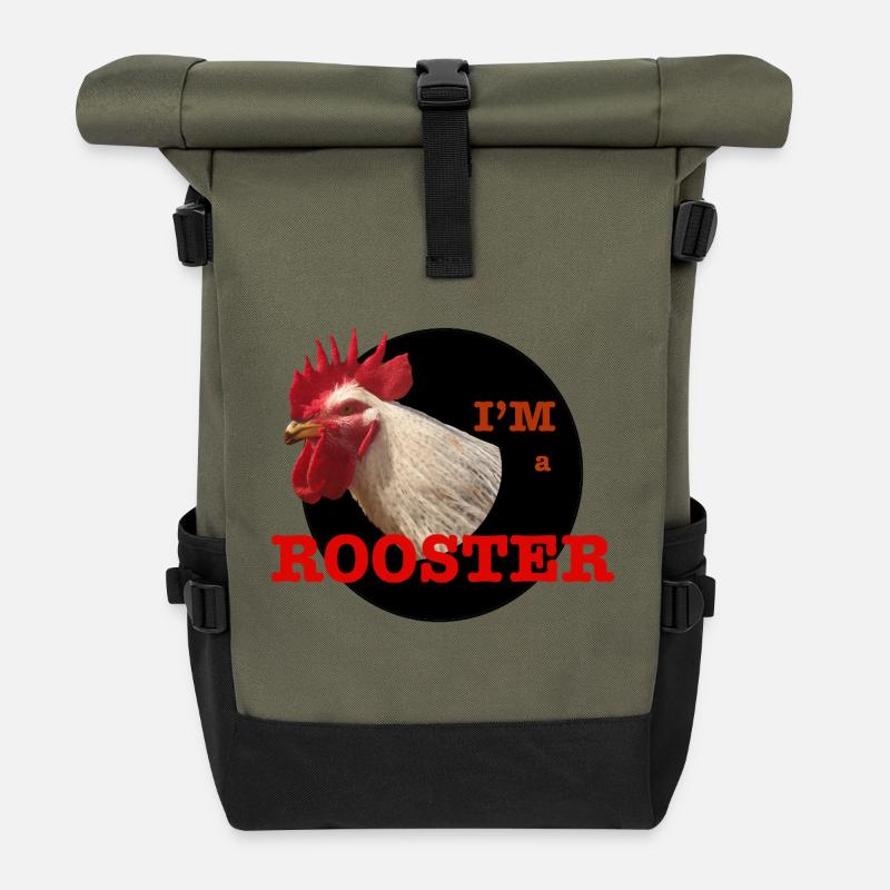 Individuelles Hahn-Design für einzigartigen Stil - Rolltop Rucksack - Olive/Schwarz