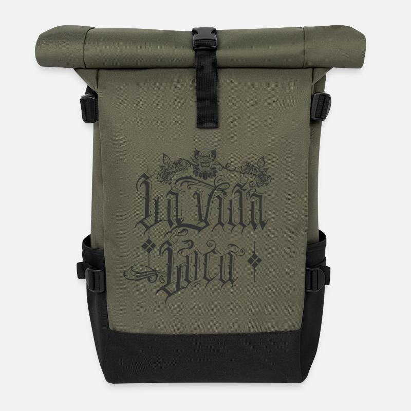 Retro Gothic Text mit Clownmotiv - Rolltop Rucksack - Olive/Schwarz