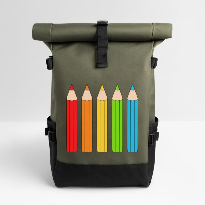 Lebendiges Farbstift-Array-Design Rolltop Rucksack