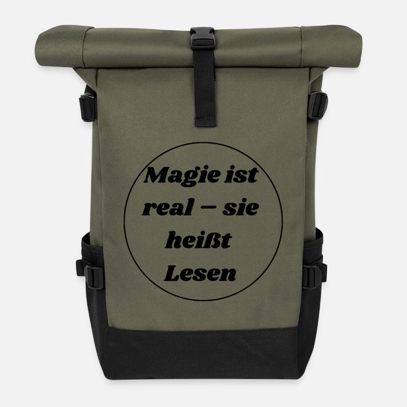 Magie ist real - sie heißt Lesen - Rolltop Rucksack - Olive/Schwarz