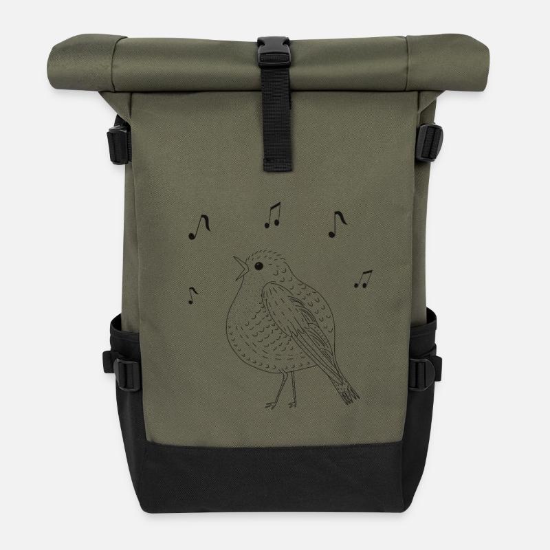 Eleganter singender Vogel in Schwarz-Weiß - Rolltop Rucksack - Olive/Schwarz