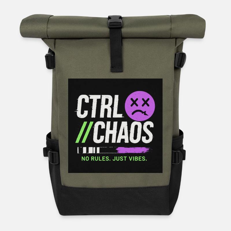 Ctrl Chaos Green and Purple - Urban Design Sneaker - Roll Top Backpack - olive/black