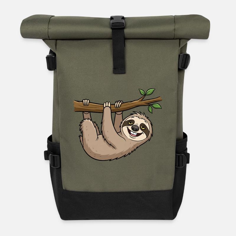 Playful sloth - Roll Top Backpack - olive/black