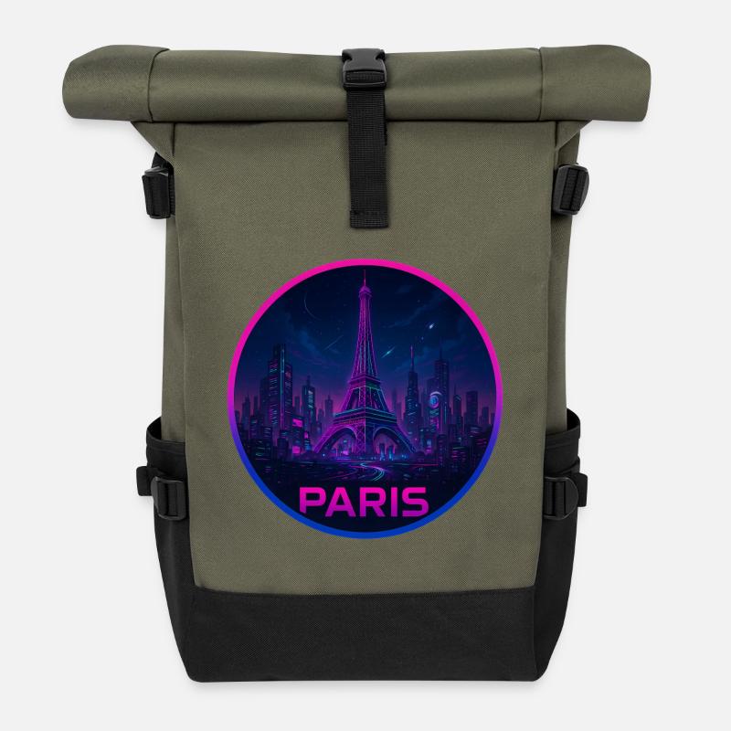 Paris Souvenir Cyberpunk - Sac à dos roll top - olive/noir