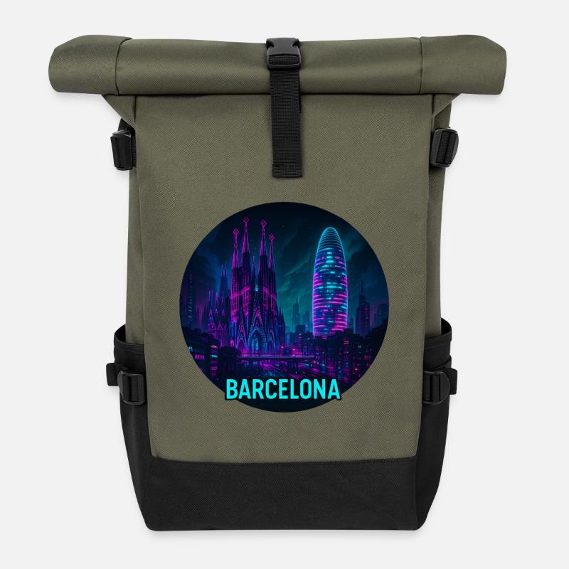 Barcelone Souvenir Cyberpunk - Sac à dos roll top - olive/noir
