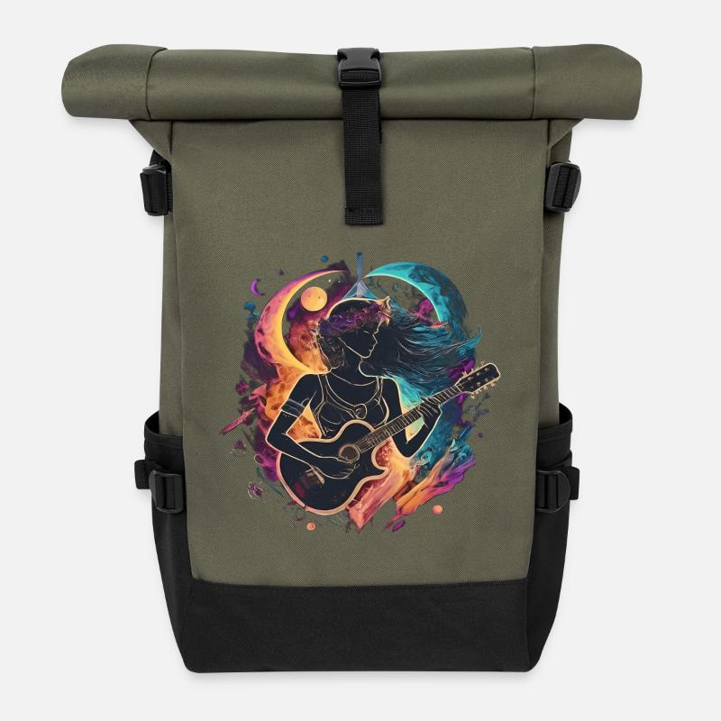 Celestial Guitarist Art Illustration - Roll Top Backpack - olive/black