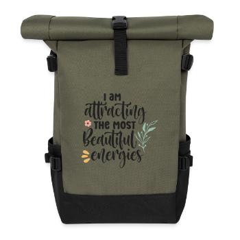 Ich ziehe schöne Energien an - Rolltop Rucksack - Olive/Schwarz - Vorne