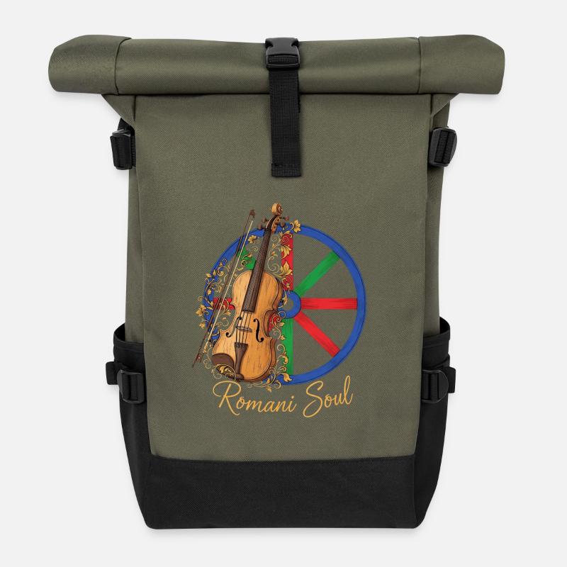 Romani Soul Violin-Kunst - Rolltop Rucksack - Olive/Schwarz