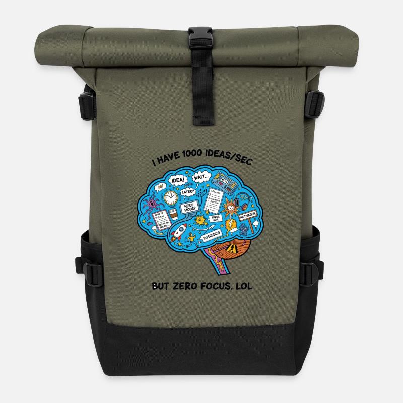 Kreative Brainstorming-Illustration - Rolltop Rucksack - Olive/Schwarz