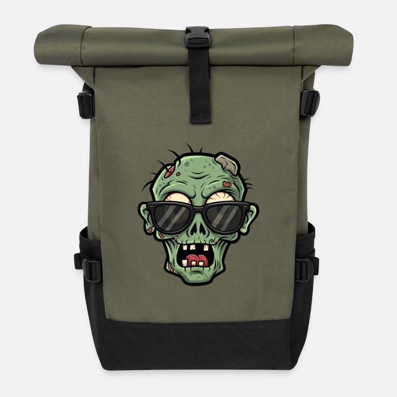 Cartoon scary zombie with sunglasses - Roll Top Backpack - olive/black