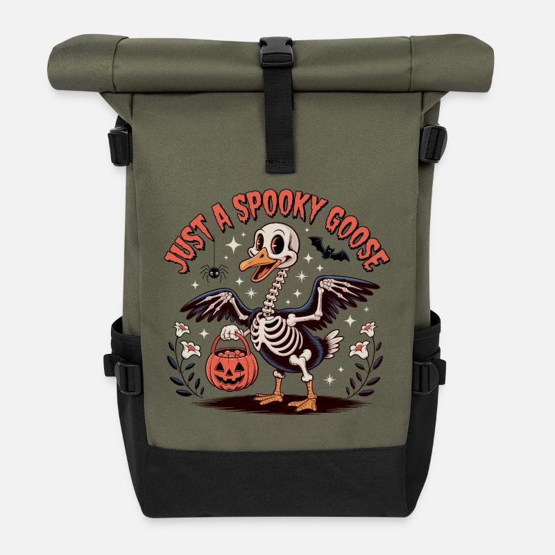Just A Spooky Goose Halloween Silly Goose - Roll Top Backpack - olive/black