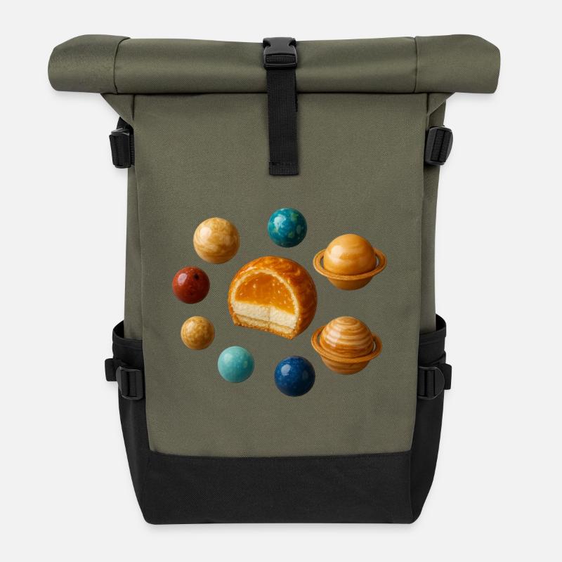 Sonnensystem-Dessert - ein skurriler Genuss - Rolltop Rucksack - Olive/Schwarz