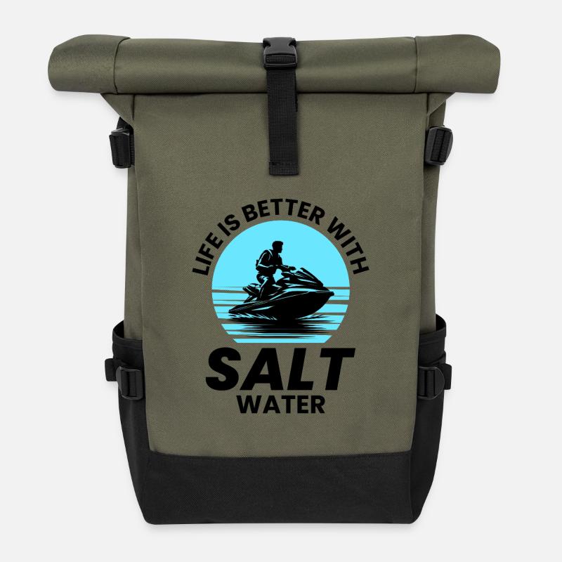 Jetski Salzwasser Abenteuer - Rolltop Rucksack - Olive/Schwarz