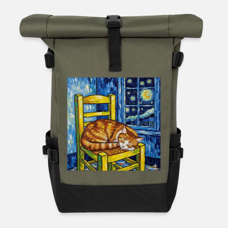 Kat van Gogh Sternenhimmel - Rolltop Rucksack - Olive/Schwarz
