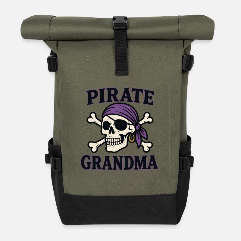 Pirate Grandma - Roll Top Backpack - olive/black