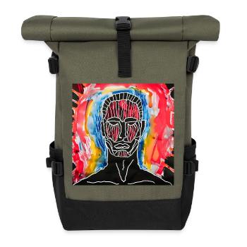 Abstract portrait in bright colors - Roll Top Backpack - olive/black - Front
