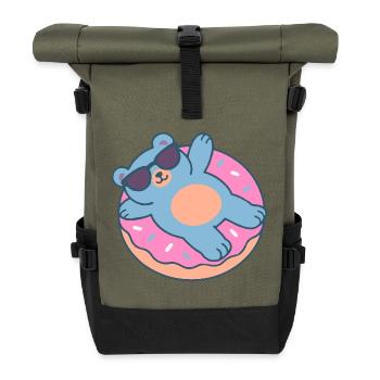 Blauer Teddybär mit Sonnenbrille - Rolltop Rucksack - Olive/Schwarz - Vorne
