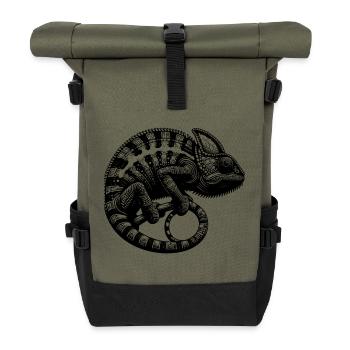 Jungle Reptile Chamäleon Tattoo - Rolltop Rucksack - Olive/Schwarz - Vorne