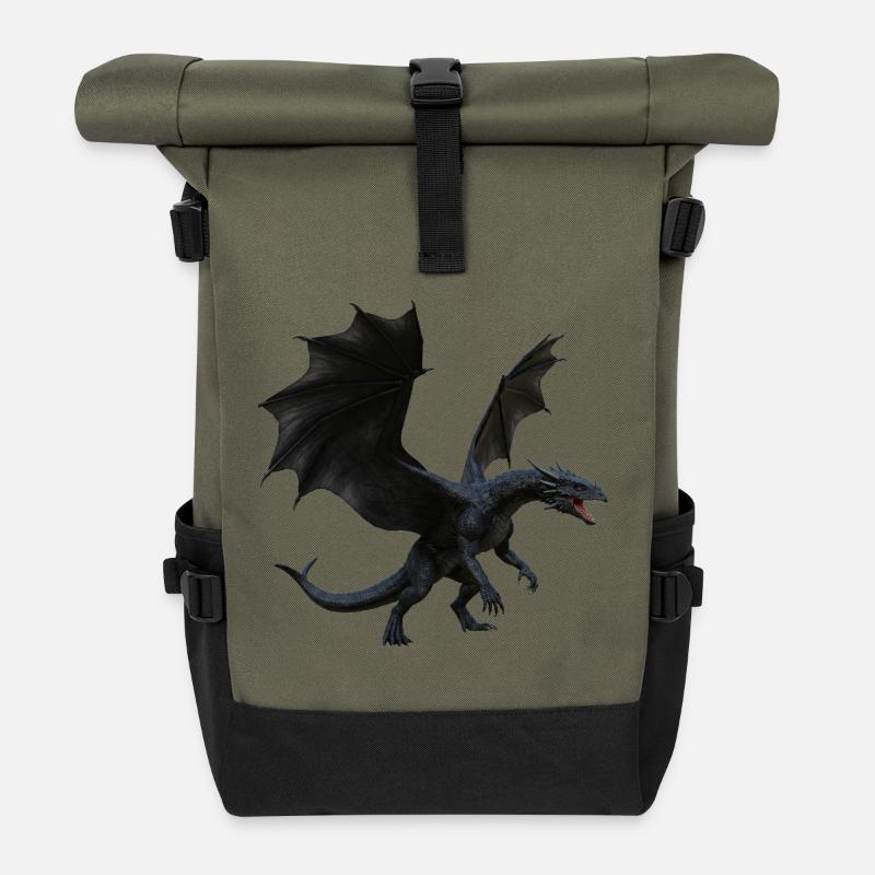 Drachenflug Fantasy Design - Rolltop Rucksack - Olive/Schwarz