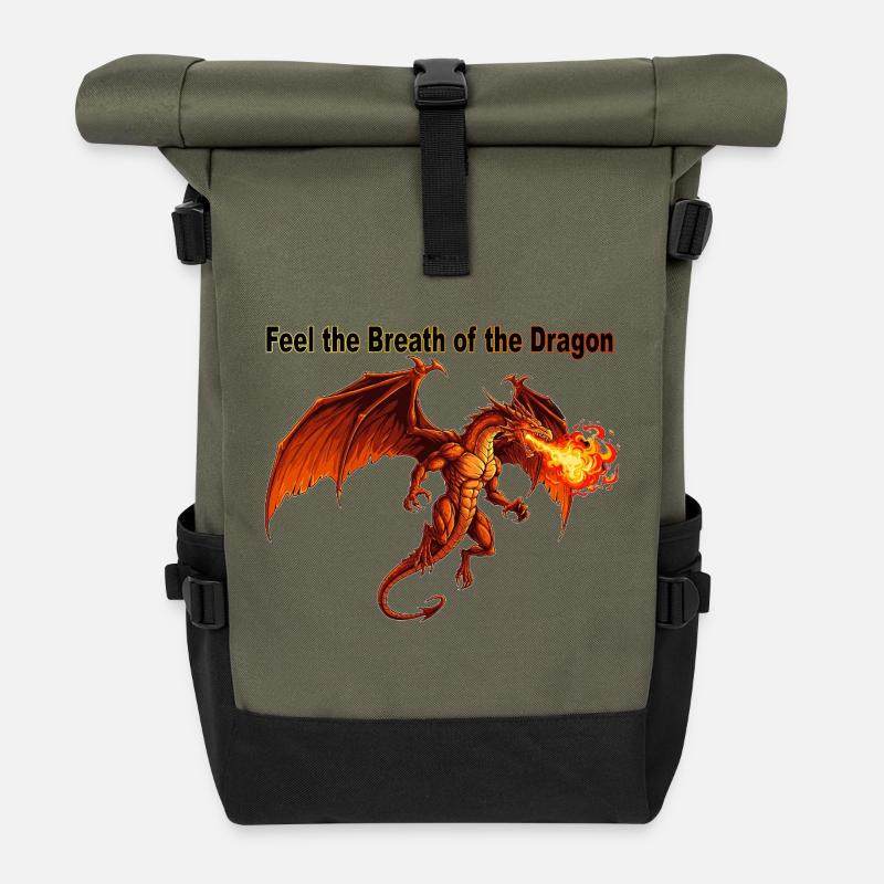 Feuriger Drache Atemzug Design - Rolltop Rucksack - Olive/Schwarz