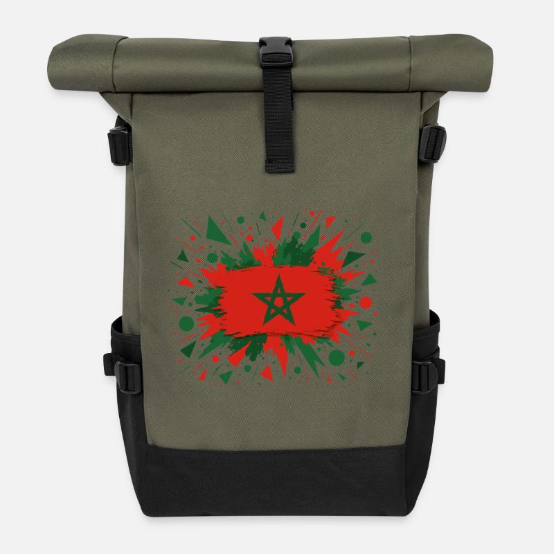 Drapeau marocain en style pinceau - Sac à dos roll top - olive/noir
