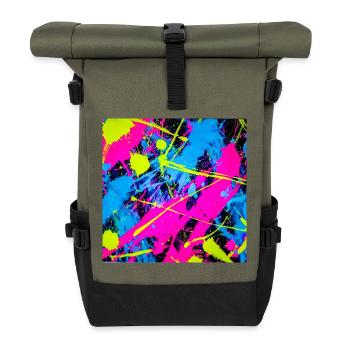 Abstract Neon Color Spot - Roll Top Backpack - olive/black - Front