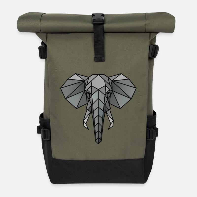 Geometrische Elefantenkunst - Rolltop Rucksack - Olive/Schwarz