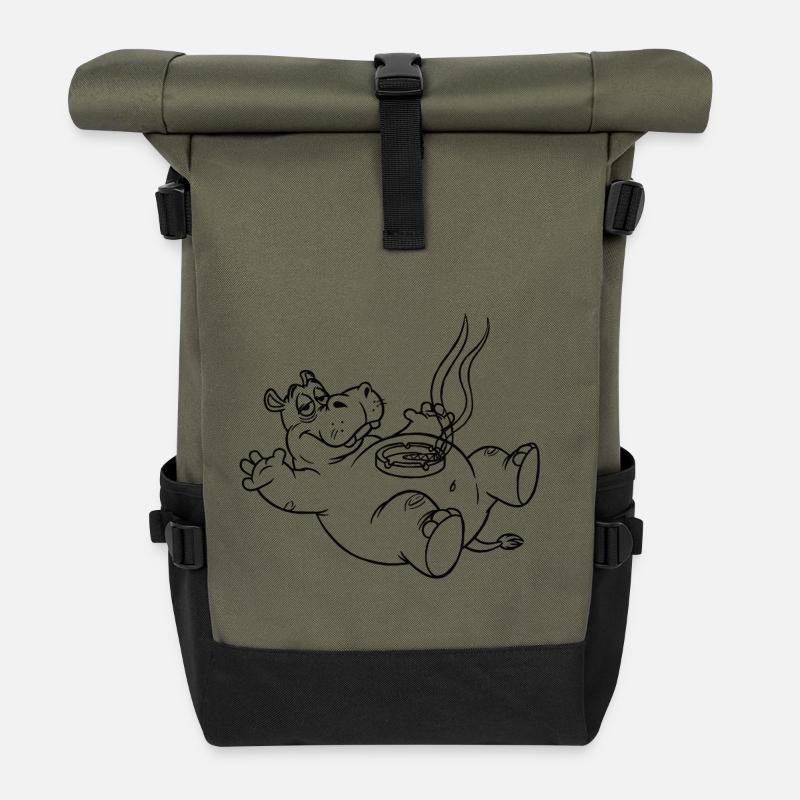 Witziges Hippo - Rolltop Rucksack - Olive/Schwarz