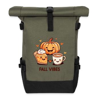 Cozy Autumn Vibes – Coffee, Pumpkin & Pie - Roll Top Backpack - olive/black - Front
