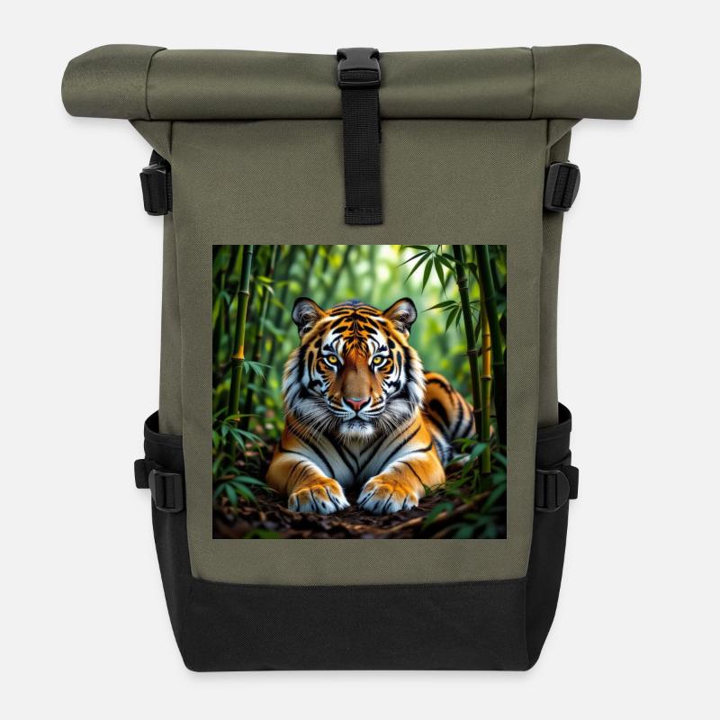 Dschungel-Tiger - Rolltop Rucksack - Olive/Schwarz
