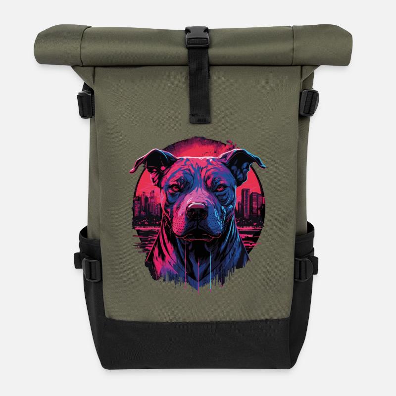 American Staffordshire Terrier - Roll Top Backpack - olive/black