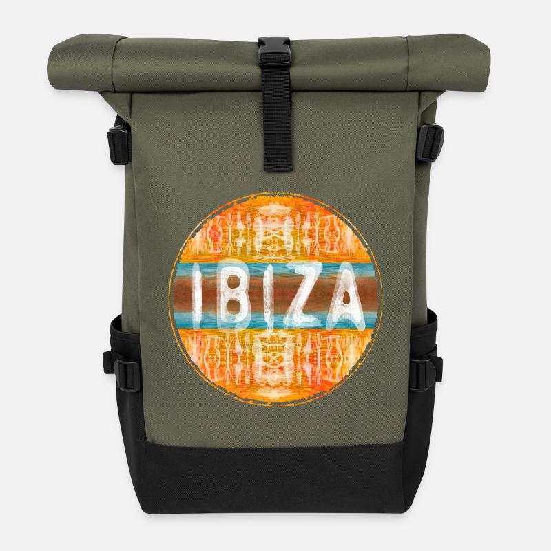 Vintage Ibiza Sunset Design - Roll Top Backpack - olive/black
