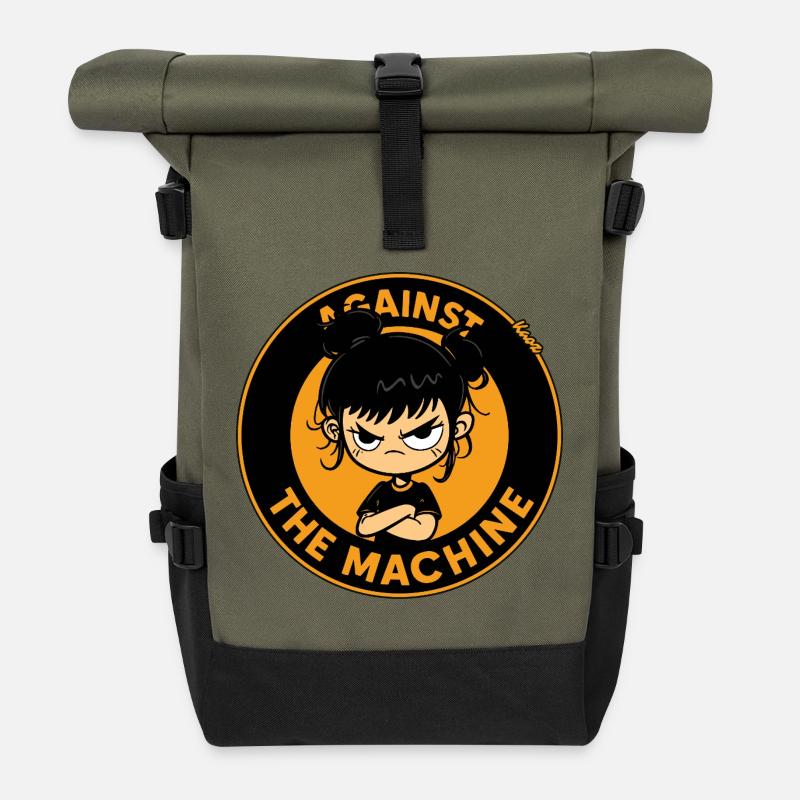Mädchen trotzig gegen die Maschine - Rolltop Rucksack - Olive/Schwarz