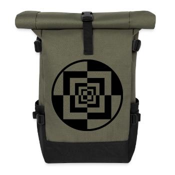 Hypnotischer Schachbrett-Tunnel - Rolltop Rucksack - Olive/Schwarz - Vorne