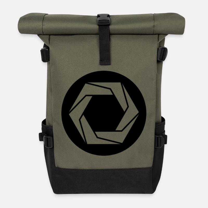 Geometric Aperture Symbol - Roll Top Backpack - olive/black