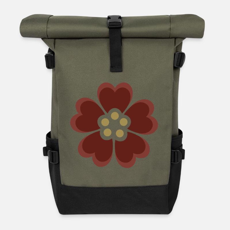 Elegantes florales Kirschblüten-Design - Rolltop Rucksack - Olive/Schwarz